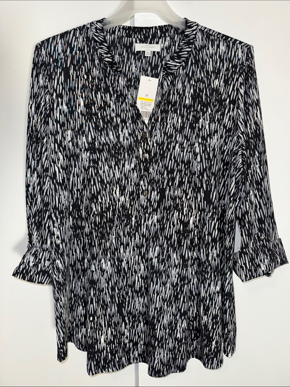 New Directions Abstract Print Henley Top Women’s 3X